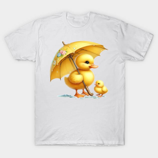 Cute Yellow Duck in the Rain T-Shirt by 1AlmightySprout